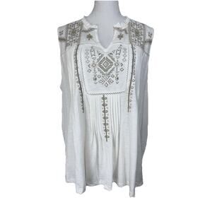 Women's Intro Sz XL White Sleeveless Embroidery 100% Cotton NWT Aztec Print